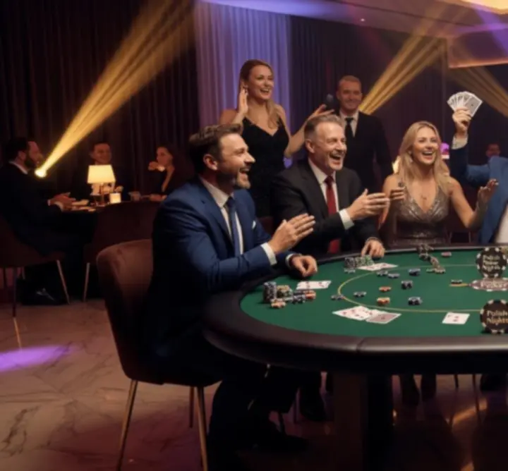 Uczestnicy wieczoru pokerowego przy stołach podczas eventu Prime Gala